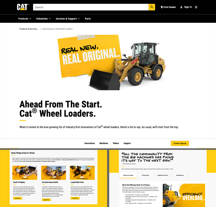 Cat New Wheel Loaders NPI Page on Cat.com